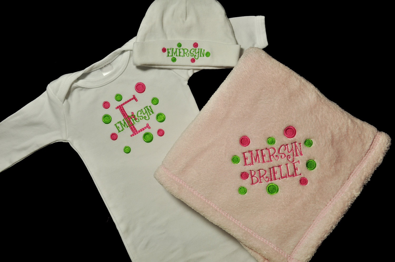Personalized Baby Gown Hat and Blanket Set / 3 Piece Set / Etsy