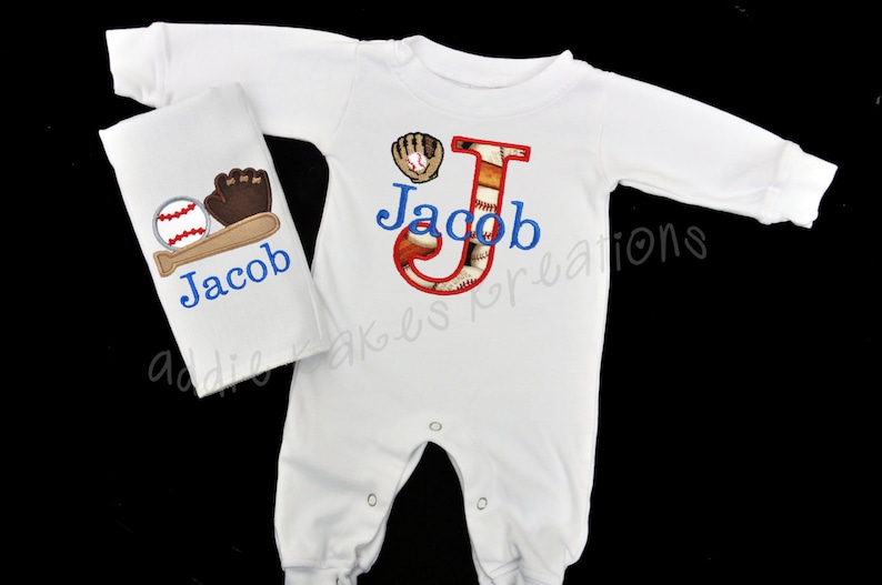Baseball Baby Sleeper Baseball Themed Baby Outfit Personalized Baby Set Baseball Bib Baby Boy Coming Home Outfit Baby Sleeper