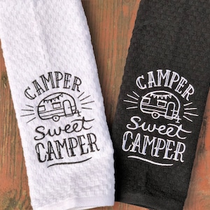 Camper Sweet Camper Kitchen Towel Set 1 WHITE + 1 BLACK