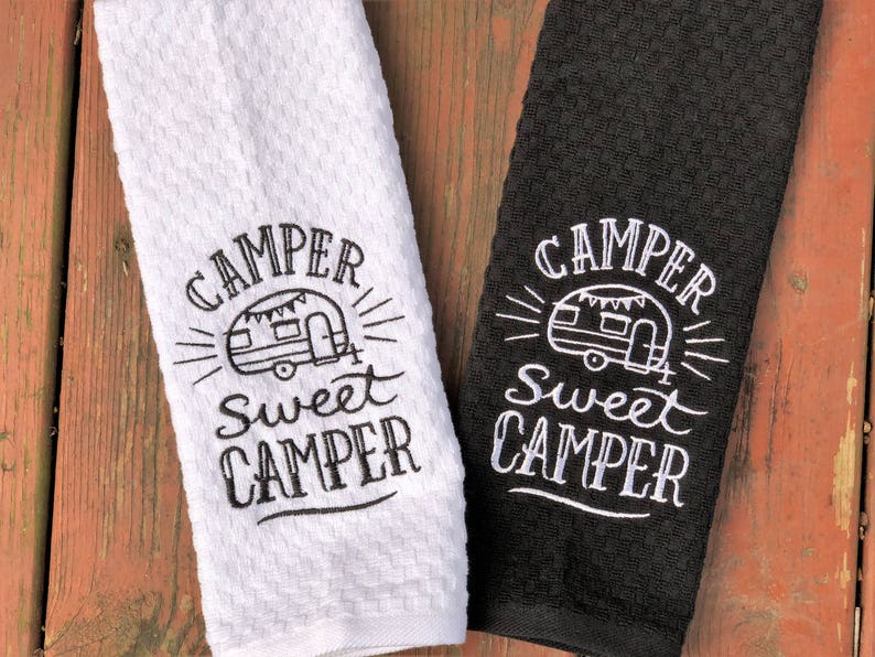 Camper Sweet Camper Kitchen Towel Set 1 WHITE + 1 BLACK