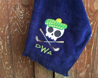 Personalized Golf Towel / Skull Golf Towel / Monogrammed Golf Towel