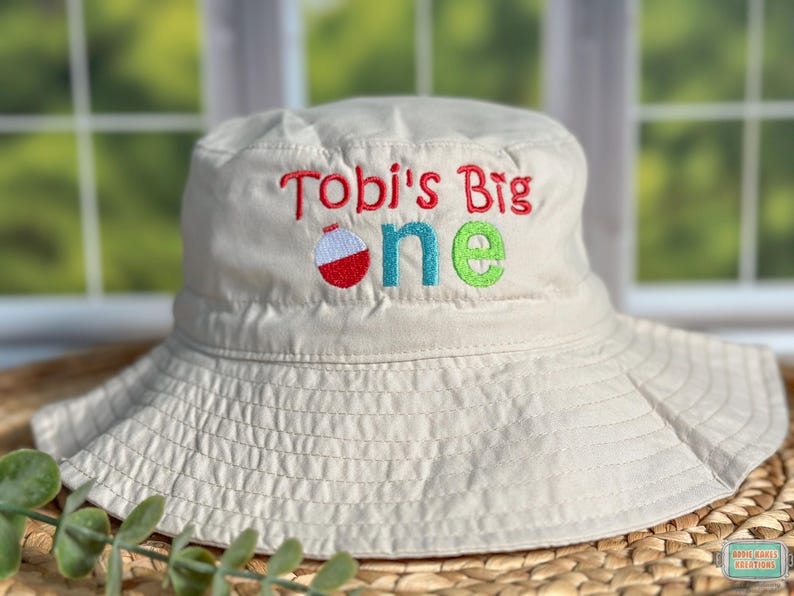 Personalized Big One Fishing Hat: Embroidered First Birthday Sunhat image 9