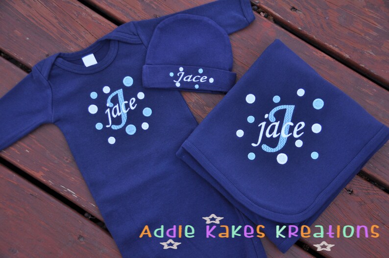 Personalized Baby Gown Hat and Blanket Set / 3 Piece Set / Etsy