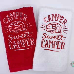 Camper Sweet Camper Kitchen Towel Set 1 WHITE + 1 RED