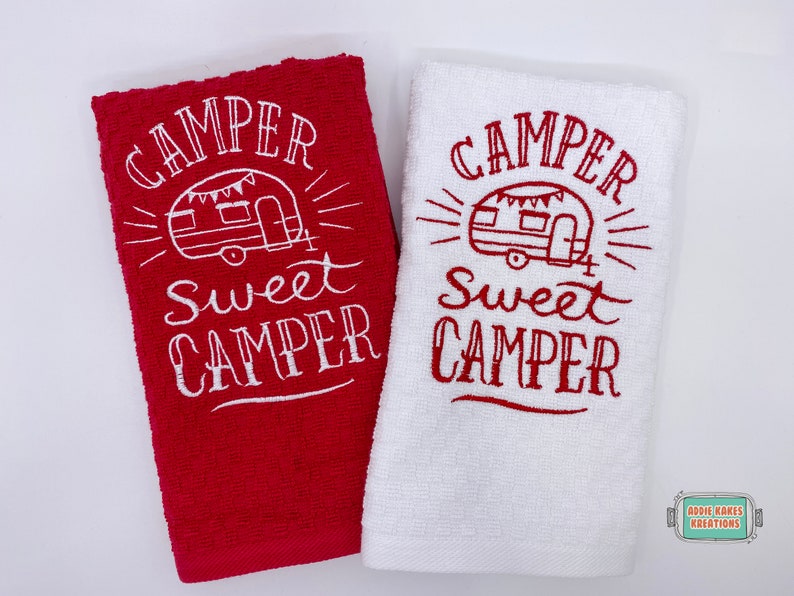 Camper Sweet Camper Kitchen Towel Set 1 WHITE + 1 RED