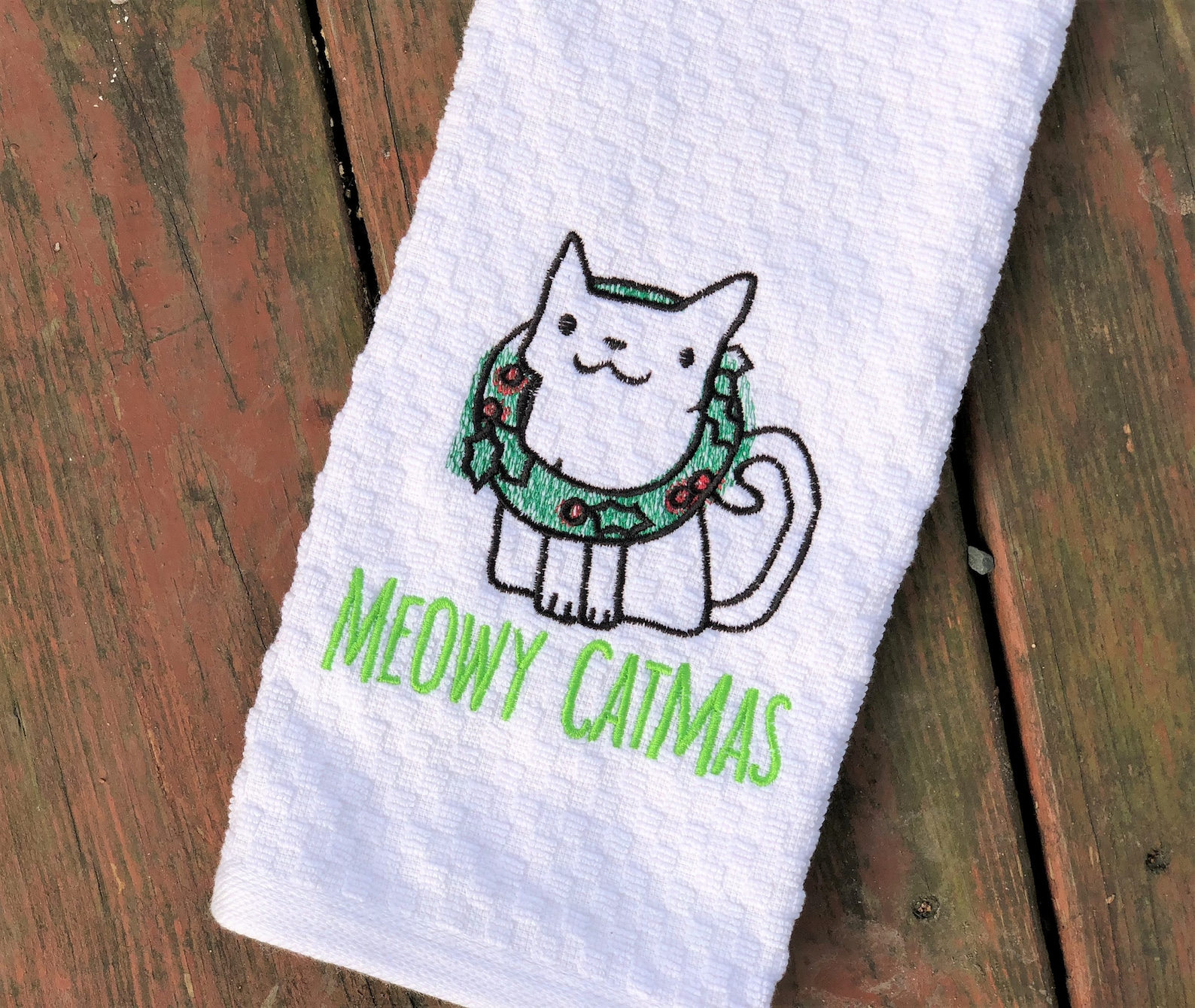 Meowy Catmas Cartoon Cat Towel