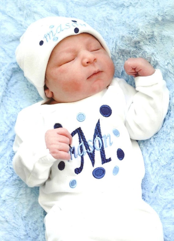 Personalized Baby Gown Baby Boy Gown And Hat Baby Gown Etsy Personalized Baby Gown Baby Boy Gown And Hat Baby Gown Etsy