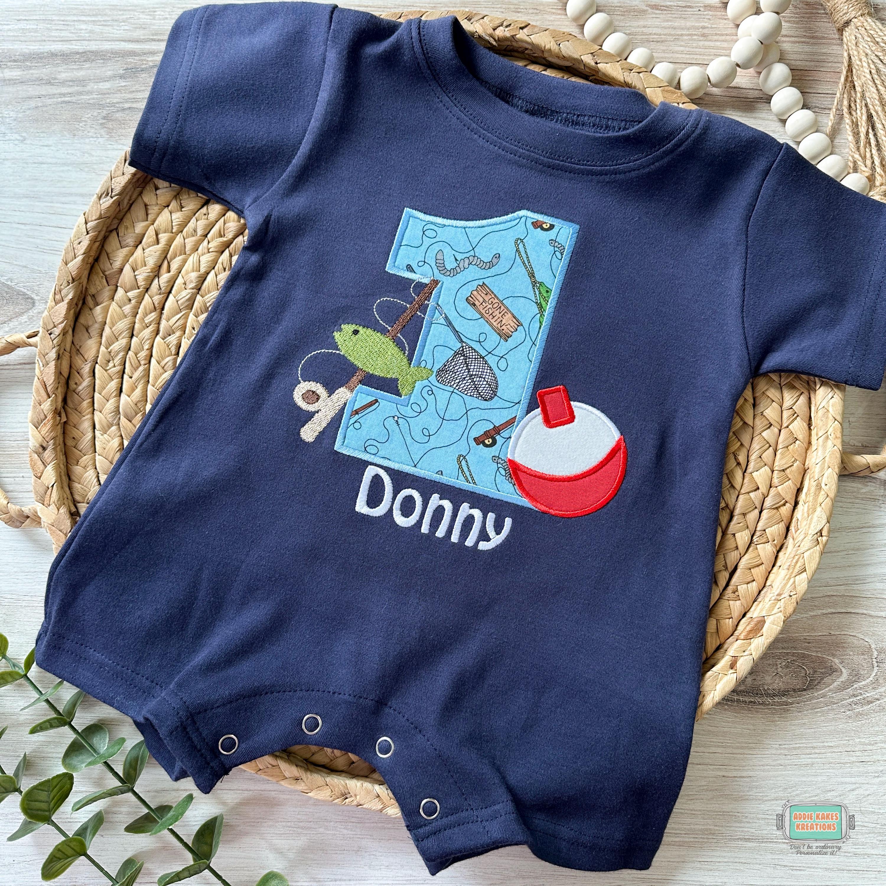 Personalized Fishing Romper: Embroidered First Birthday Outfit