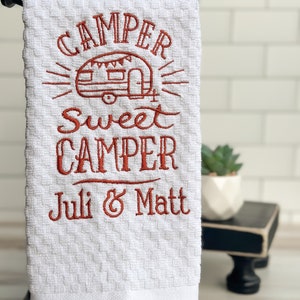 Personalized Camper Sweet Camper Kitchen Towel WHITE