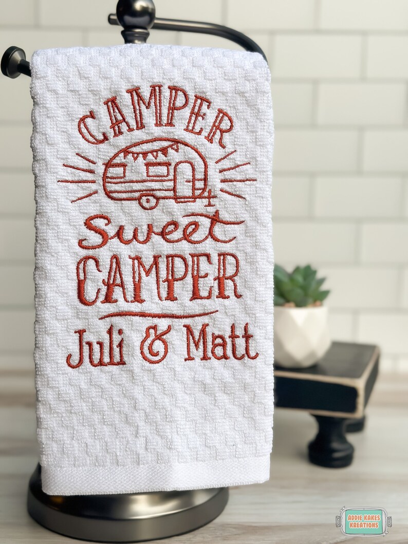 Personalized Camper Sweet Camper Kitchen Towel WHITE