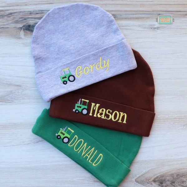 Personalized Tractor Baby Hat - Tractor Baby Beanie - Baby Shower Gift for Boys - Baby Boys Tractor Hat - Farm Tractor - Newborn Tractor Hat