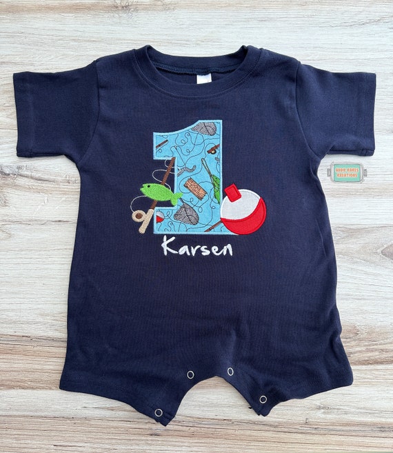First Birthday Fishing Outfit Personalized Fishing Romper Boys First  Birthday Outfit Fishing Party Gone Fishing Party Fishing Pole 