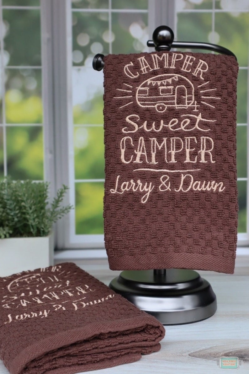 Personalized Camper Sweet Camper Kitchen Towel BROWN