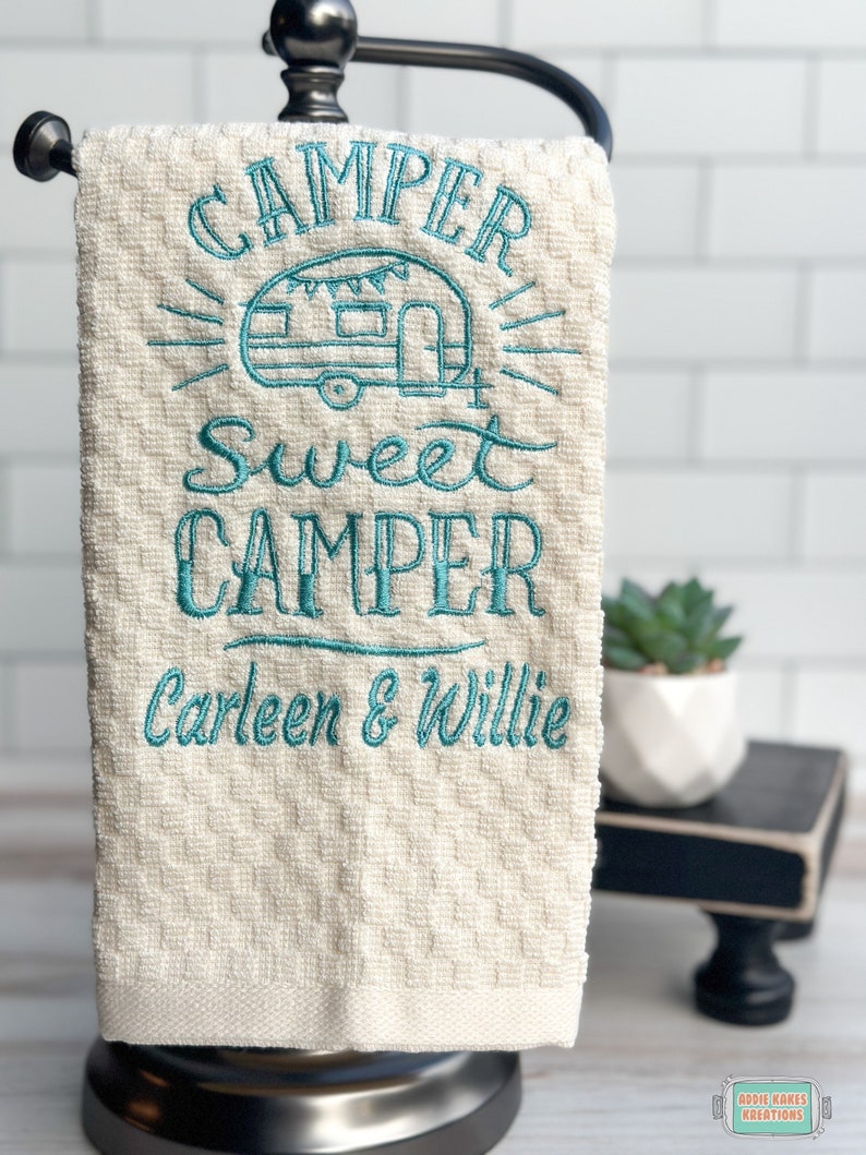 Personalized Camper Sweet Camper Kitchen Towel IVORY