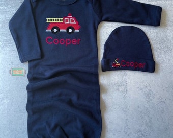 Firetruck Baby Outfit - Firetruck Coming Home Outfit - Firetruck Bodysuit - Firetruck Gown