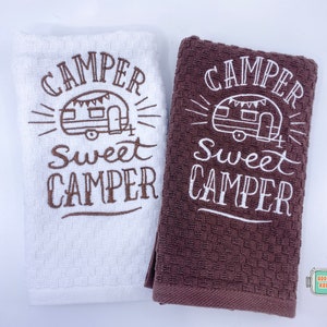 Camper Sweet Camper Kitchen Towel Set 1 WHITE + 1 BROWN