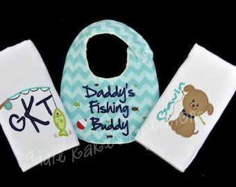 Daddy's Fishing Buddy Set / Baby Gift Set / Burpcloth and Bib Set / Personalized Baby Set / Fishing Gift Set / Baby Boy Shower Gift Set
