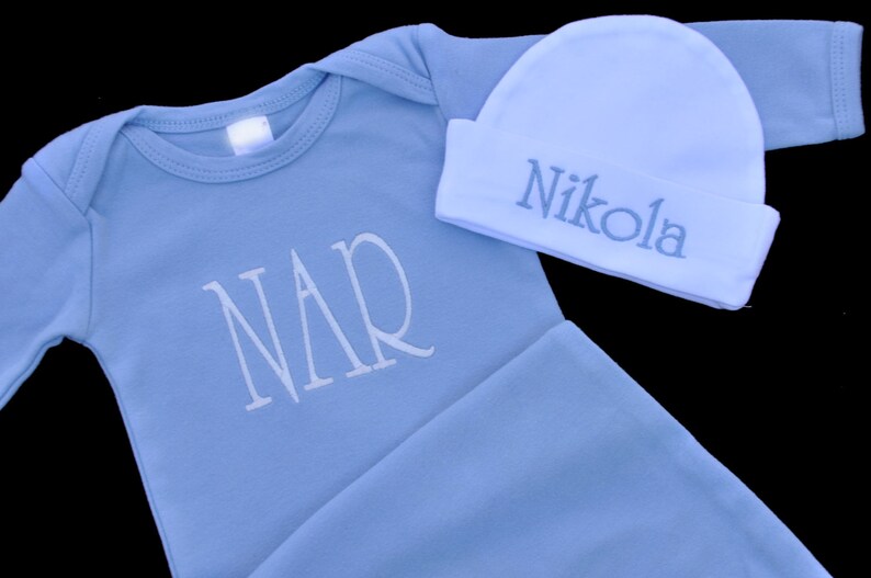 Personalized Newborn Baby Gown and Beanie Hat Combo / Several Etsy