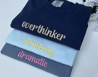 Custom Puff Embroidered T-shirt 3D Custom Text Shirt Personalized Comfort Colors T-shirt Couples Matching  Monochromatic Custom Bridal Gift
