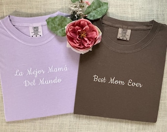 Custom Embroidered Mama Shirt Comfort Colors Tee Personalized Mother's Day Gift