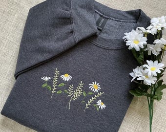 Embroidered Wildflower Sweatshirt Custom  Botanical Shirt Personalized Floral Sweatshirt Gift For Mom