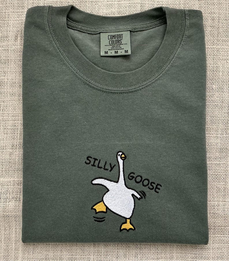 Embroidered Silly Goose T-Shirt Custom Comfort Colors Trendy Goose Shirt Crewneck Personalized Funny Tee image 6