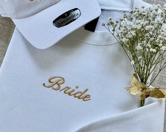 Embroidered Bride Sweatshirt Custom Mrs. Shirt Personalized Bridal T-shirt Couple Matching Tee Custom Gift for Bachelorette Party