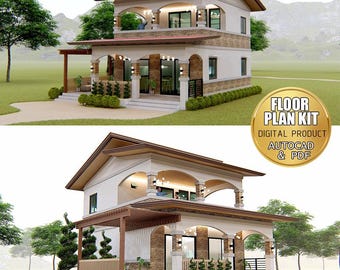 Architectural Drawings | 4 Bedroom House Plan: 6.5 x 8.5 Meters (PDF & Cad File)