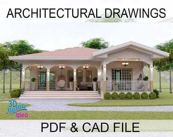 HOUSE DESIGN (Complete Architectural Drawings) PDF & Cad file , 11x 13.5 meters with 3 bedroom