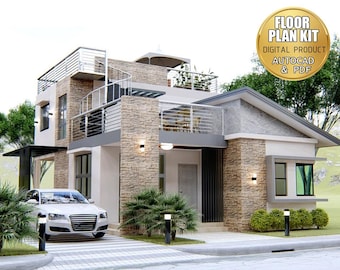 2 Storey House with roofdeck | 7.5 x 11 meters with 4 bedroom ( Floor plan PDF and Cad file)