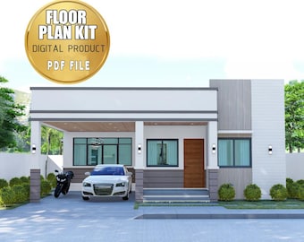 3 Bedroom House Plan: 10x9 Meters, Modern Home Design (PDF and Cad File)