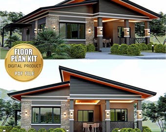 Architectural Drawings | 4 Bedroom House Plan: 10x10 Meters, Modern Home Design (PDF only)