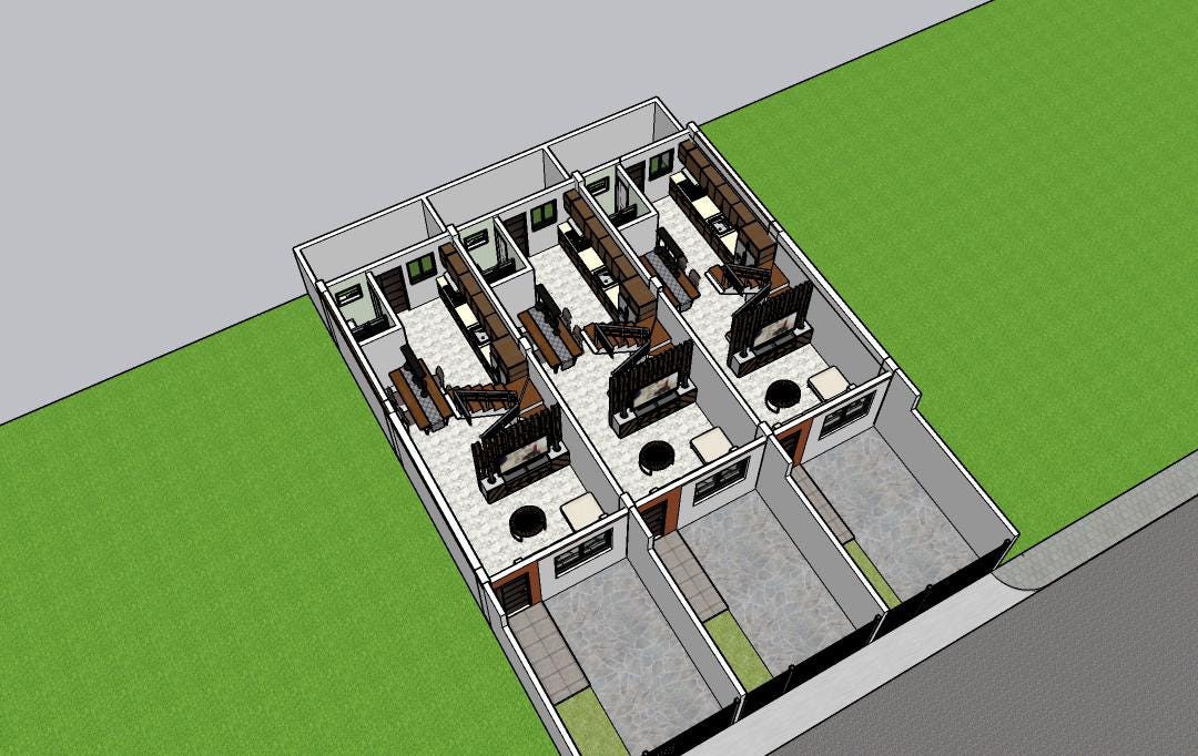 3-unit Townhouse Floor Plan: 2-story, 2-bedroom (PDF & CAD File) - Etsy