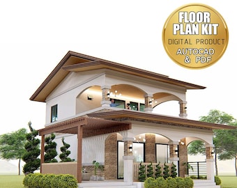 Floor Plan Only | 4 Bedroom House Plan: 6.5 x 8.5 Meters (PDF & Cad File)