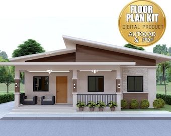 3 Bedroom House Plan: 10x9 Meters (32.8 x 29.5 ft) PDF and CAD file