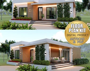 Architectural Drawings - 3 Bedroom House Plan: 8x12 Meters, Modern Home Design (PDF & CAD File)