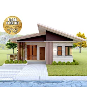 Eenvoudig huisontwerp van 7,5 x 11 m | 3 slaapkamers | (pdf- en CAD-bestand) Dream House | 3D-huisidee