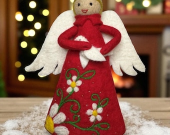 Handmade Felt Angel Christmas Tree Topper: Embroidered Holiday Decor