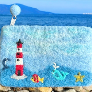 Handmade Felt Lighthouse Coin Purse: Ocean Life Design, Fair Trade
