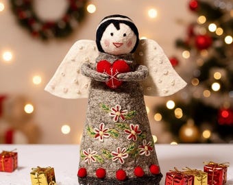Handmade Felt Angel Christmas Tree Topper: Embroidered Holiday Decor