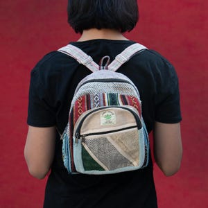 Handmade Hemp Mini Backpack: Small Eco-Friendly Boho Travel, School, College Bag (11" x 8")