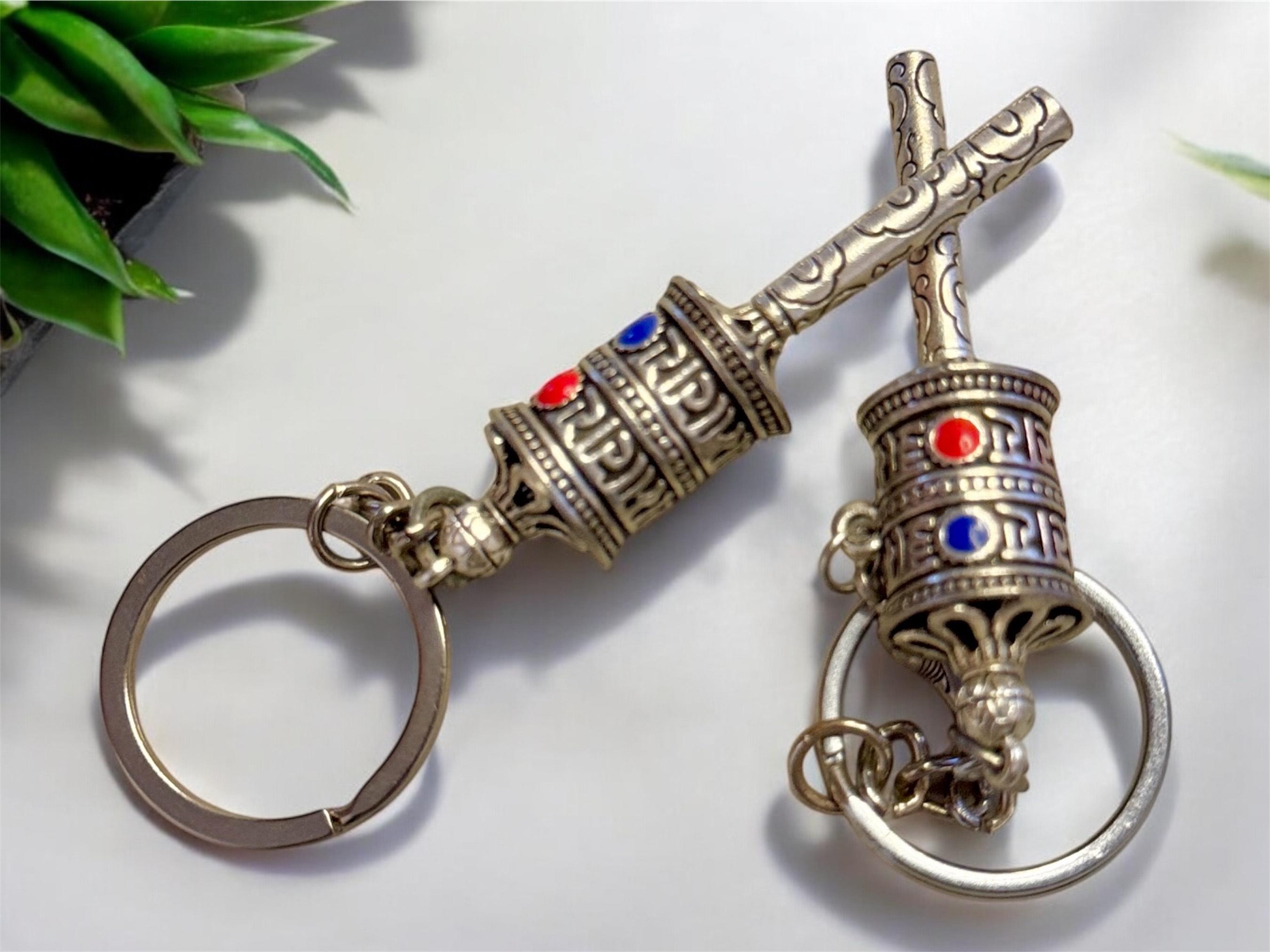 Handcrafted Sterling Silver Prayer Wheel Keychain: Tibetan Buddhist ...