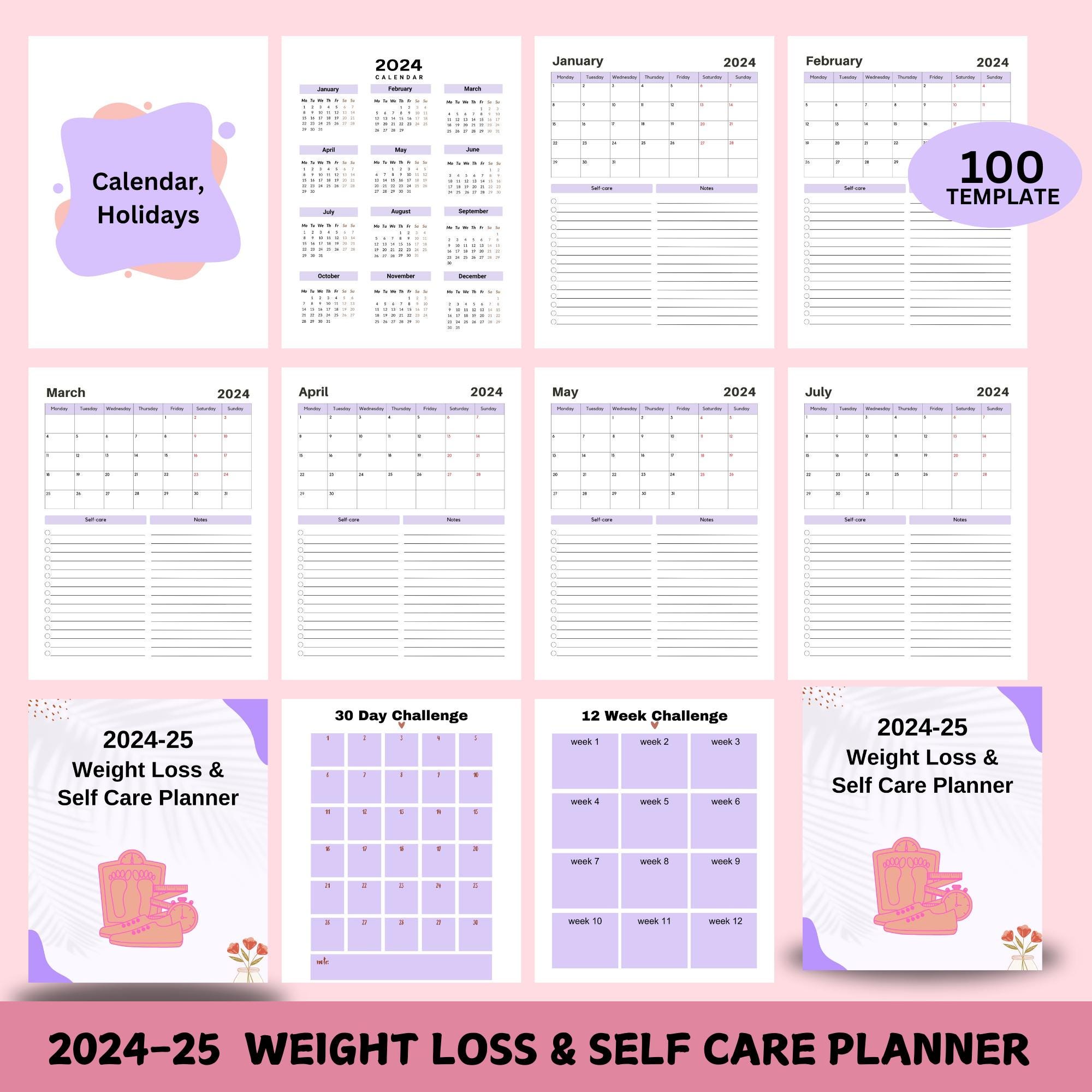2024-25 Weight Loss & Self Care Planner, Healthy Habits Journal ...