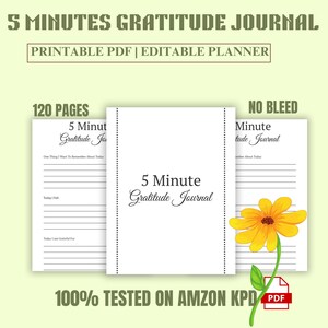 Diario della gratitudine di 5 minuti KDP Interior, Pensiero positivo stampabile, Modello modificabile, Pianificatore di cura di sé, Tracker giornaliero settimanale