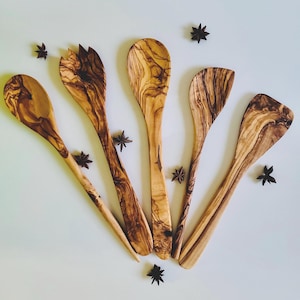 Handcrafted Olive Wood Kitchen Utensil Set - Includes 1 Spatula, 2 Cooking Spoons, and Salad Serving Kit - 100% Olive Wood