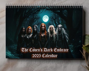 Calendario mensual de brujas góticas 2026 / Planificador de grimorios de fantasía oscura / Arte místico del bosque / Organizador celestial pagano de brujas, regalo para él y ella