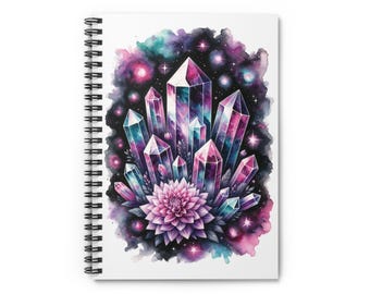 Quaderno a spirale Crystal Formation, disegno del fiore di dalia mistica, carta a righe, diario con motivi galattici, regalo per la mamma, l'amica e la sorella