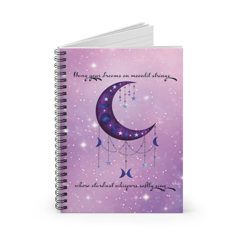 Quaderno a spirale Celestial Dreams, diario Moonlit Strings, quaderno a righe, blocco note di ispirazione creativa, regalo di cancelleria da sogno immagine 2