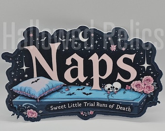 Adesivo gotico Naps Sweet Death - Adesivo spettrale luna pipistrello teschio rosa - Arte in vinile horror pastello kawaii per camera da letto buia