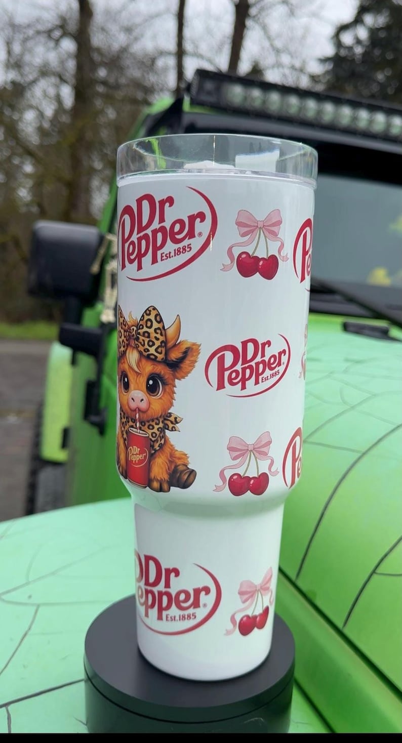 Dr Pepper Tumbler, 40oz Tumbler, Coquette Design, Christmas Gift, 40oz Stainless Steel, Tumbler with Handle, Soda Design, Perfect Gift image 2